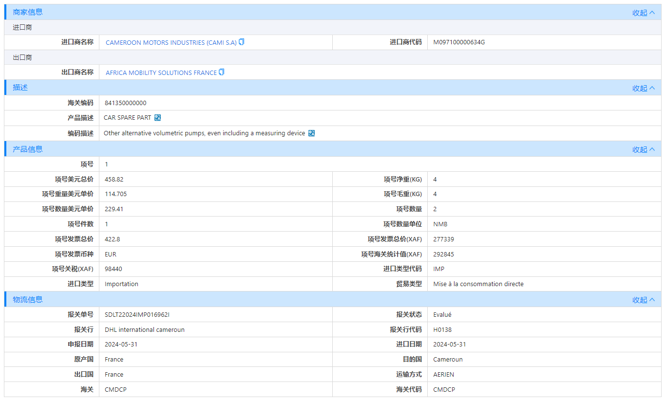 喀麦隆海关数据,海关数据,腾道海关数据