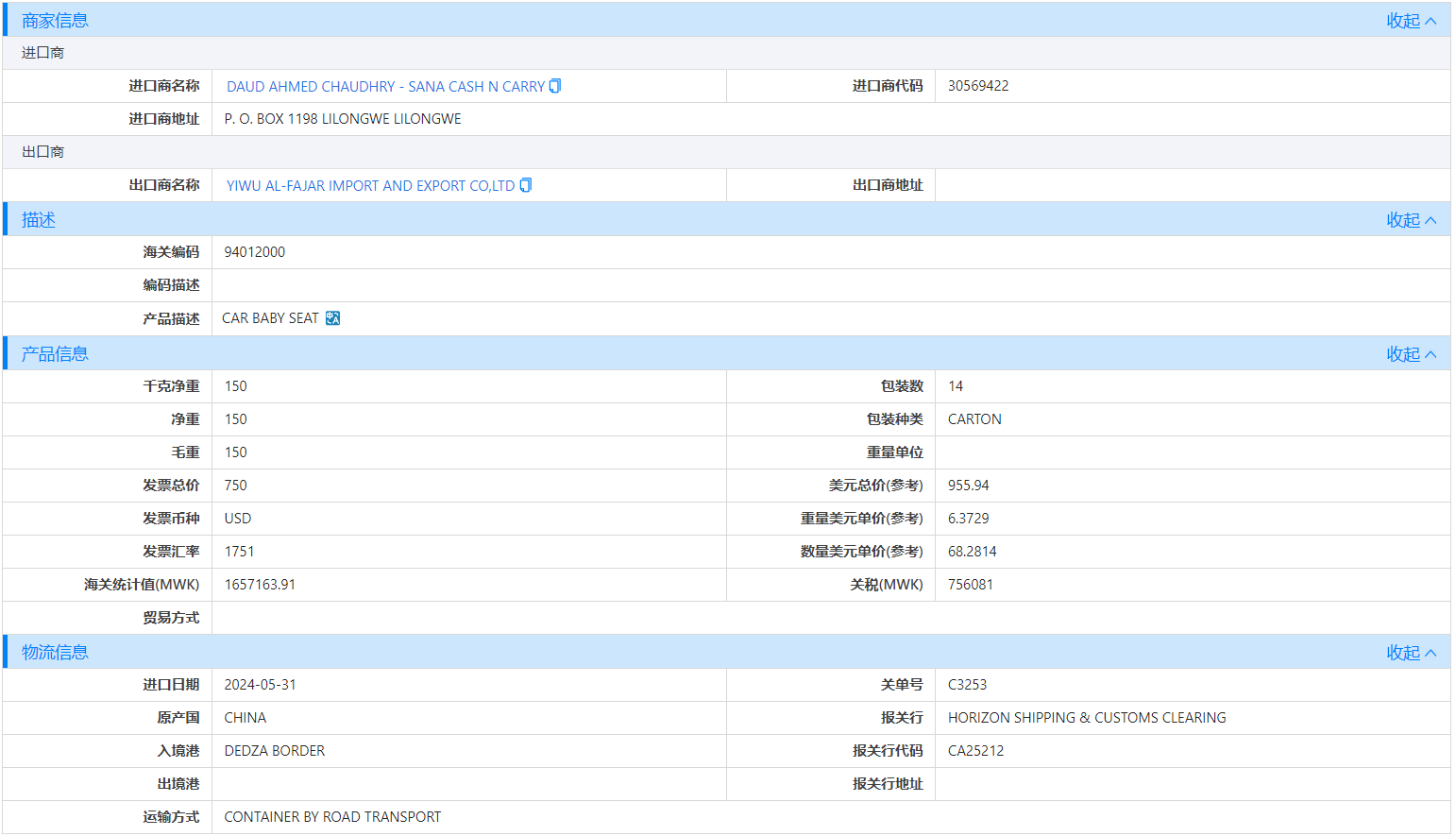 马拉维海关数据,海关数据,腾道海关数据